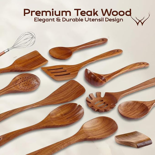 12 Pcs Wooden Cooking Utensils Set – Luxury Wooden Kitchen Utensils - Image 2