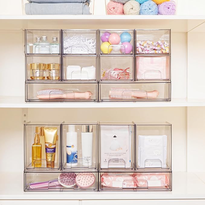 Vtopmart 7.6" H Clear Stackable Storage Drawers, 2 Pack Plastic Organizers Bins - Image 4