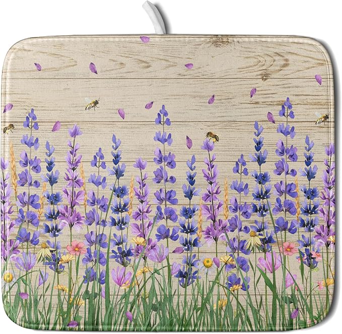 Lavender Floral Dish Drying Mat 16x18 inch Spring Summer Flower Decorative Fast by Giwawa