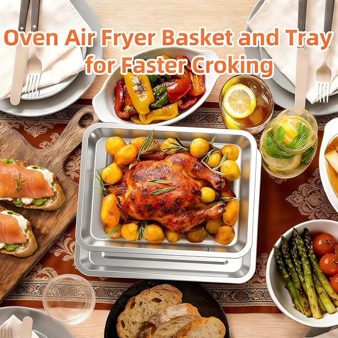 Baking Pan Stainless Steel Set of 2, 12.4"x11" Air Fryer Pan Replacement Tray - Image 5