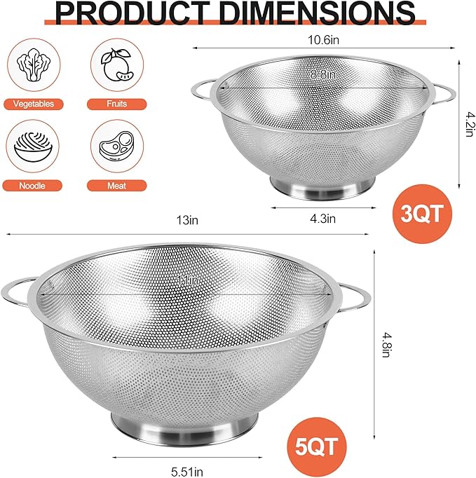 Kaishun Stainless Steel Colander and Strainer Set, Strainer - Image 2