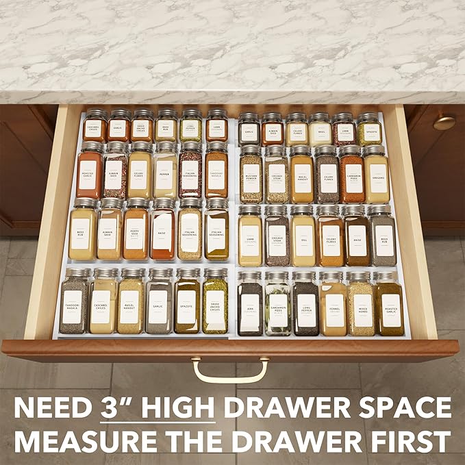 SpaceAid Bamboo White Spice Drawer Organizer, Expandable 4 Tier Spices Rack - Image 4