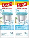 Glad Odorshield Small Drawstring Trash Bags, 4 Gal, Febreze Beachside Breeze by GladTrashFoodStorage