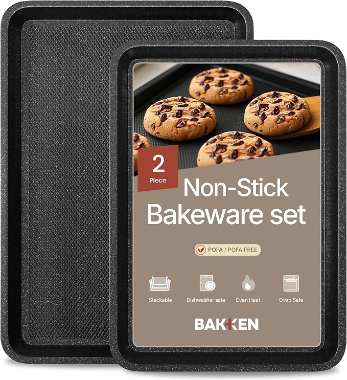 Diamond Bottom Cookie Sheet Set of 2, Nonstick Gray Marble Carbon Steel Baking by Unknown