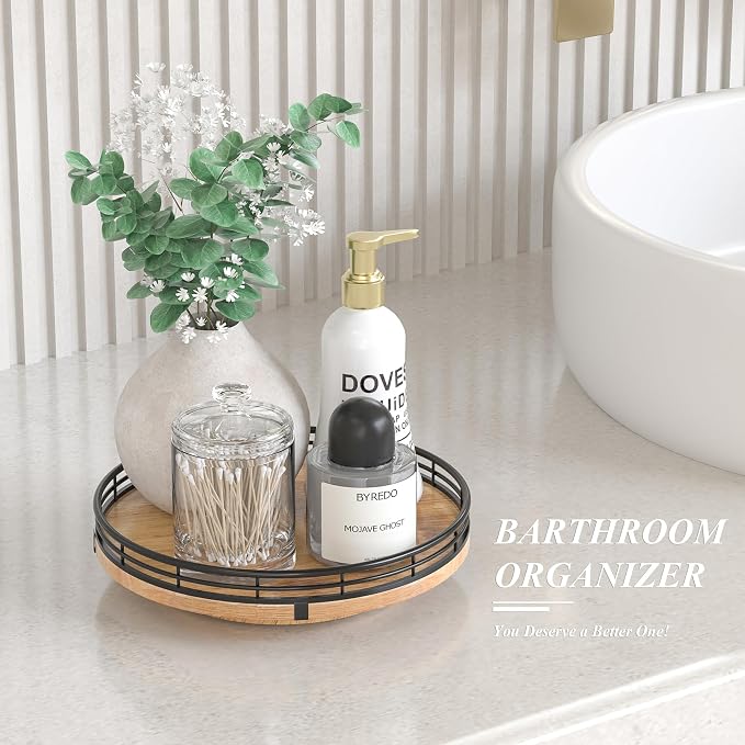 9" Oak Wood Lazy Susan Turntable Organizer - Image 5