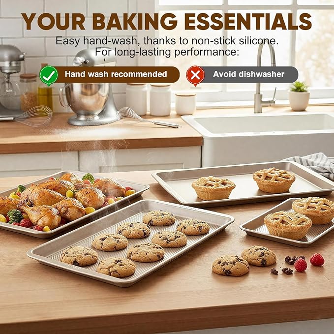 Sakerplus Nonstick Baking Sheet Pan Set of 3, Heavy Duty Cookie Sheets - Image 2