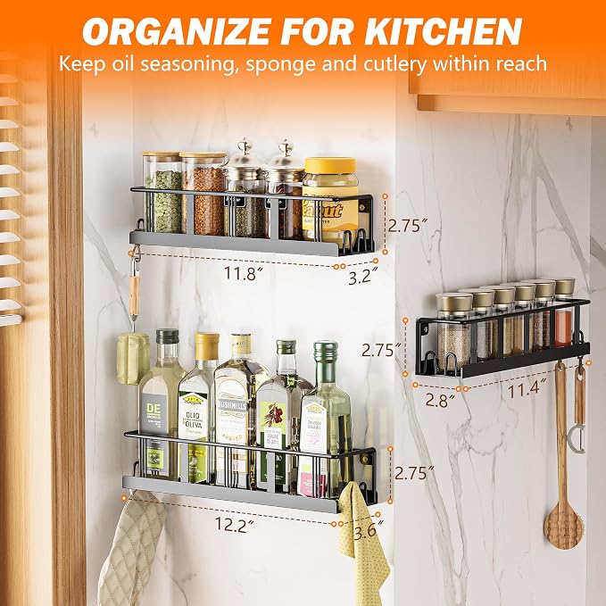 Bunoxea Spice Rack Wall Mounted 2 Pack, Space-Saving Spice Organizer - Image 7