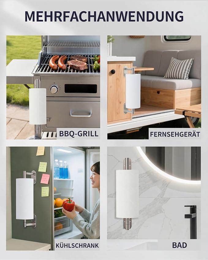 Paper Towel Holder Under Cabinet, Self Adhesive or Wall Mount - Image 7
