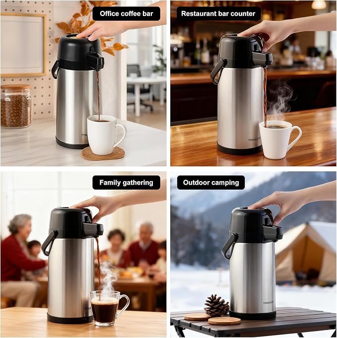 TOMAKEIT Airpot Coffee Carafe for Keeping Hot, 102oz/3L Coffee Dispenser Thermal - Image 7