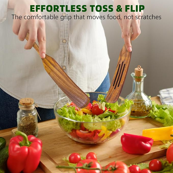 5 PCS Wooden Spatula for Cooking, Natural Teak Wooden Utensil Set, Non-Toxic - Image 5