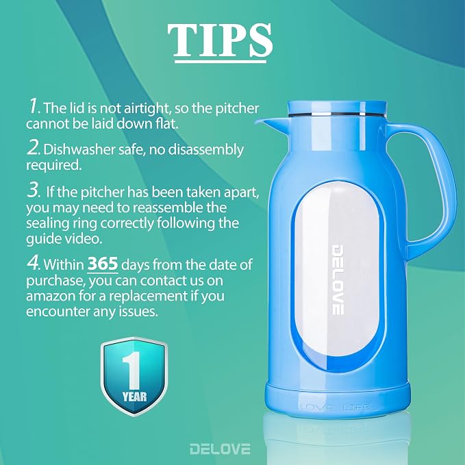 Delove 68 oz/2 Liter Glass Pitcher - Image 6