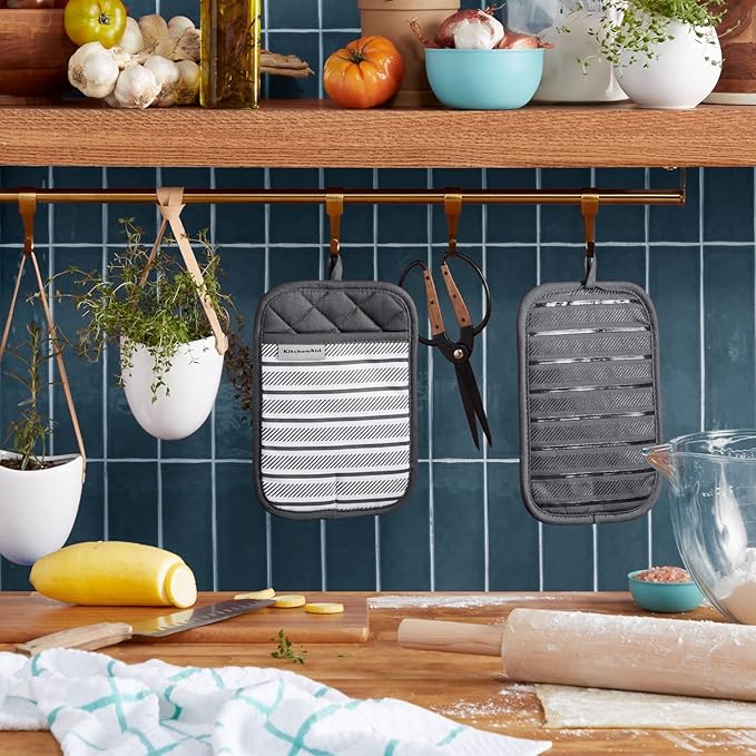 KitchenAid Albany Pot Holder 2-Pack Set, Charcoal Grey - Image 2