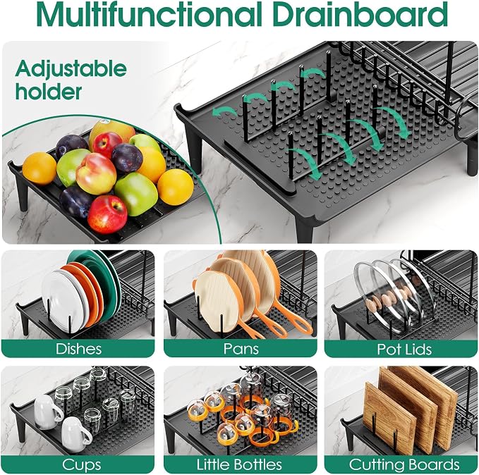 Urackify Dish Drying Rack for Kitchen Counter, Expandable 2 Tier Dish Rack - Image 3