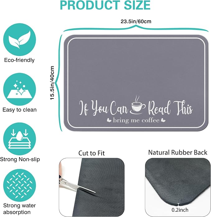 Coffee Bar Mat for Countertops 23inx15in, Absorbent Hide Stain Anti-Slip Cafe - Image 5