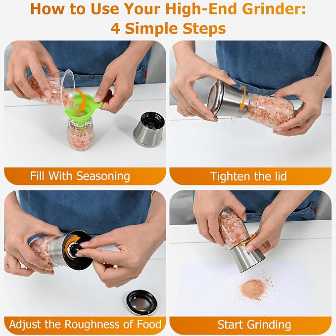 R DRURLCD Short Silver Premium Stainless Steel Salt and Pepper Grinder Set of - Image 3