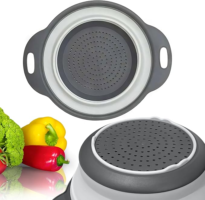 Round Silicone White Colander Collapsible – Foldable White Kitchen Strainer by YARRDLLC