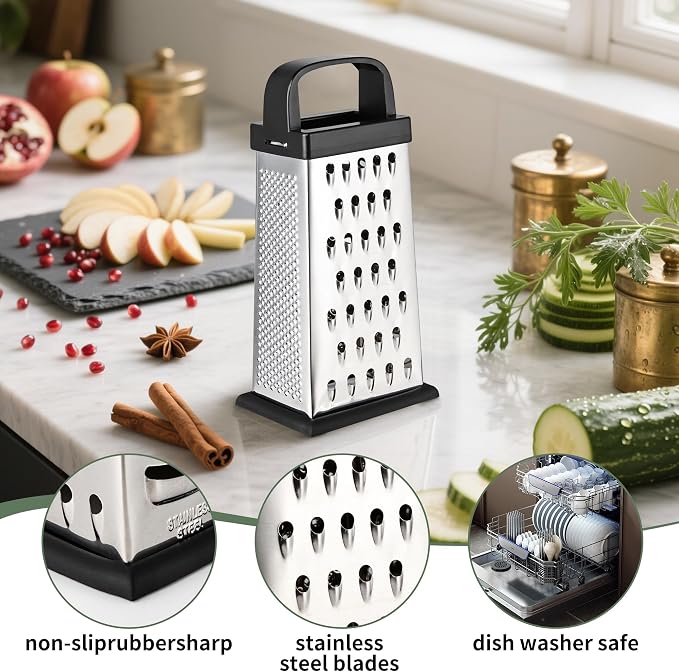 Cheese Grater, 8 IN Size 4-Sided Stainless Steel Grater, Food Shredder - Image 3