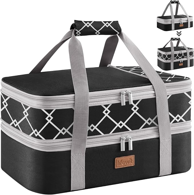 Lifewit Insulated Double Decker Casserole Carrier, Expandable Lasagna Lugger by Lifewit