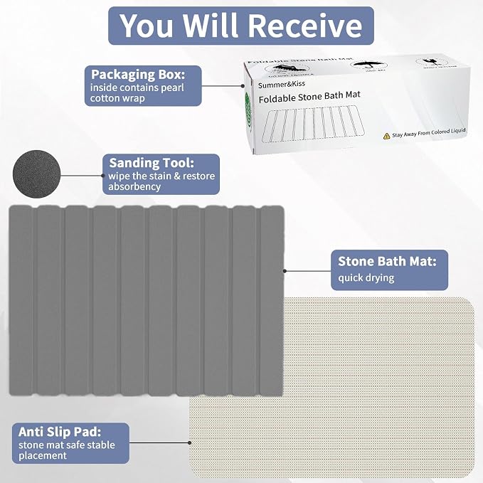 Foldable Stone Bath Mat, Quick Dry Stone Drying Mats - Image 4