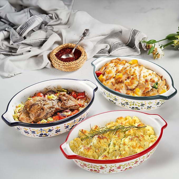 Peohud 3 Pack Ceramic Baking Dishes, 50 Oz Large Casserole Dish - Image 7