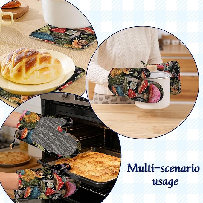 Mushroom Forest Oven Mitts and Pot Holders Cute Snail Wildflowers Silicone - Image 6