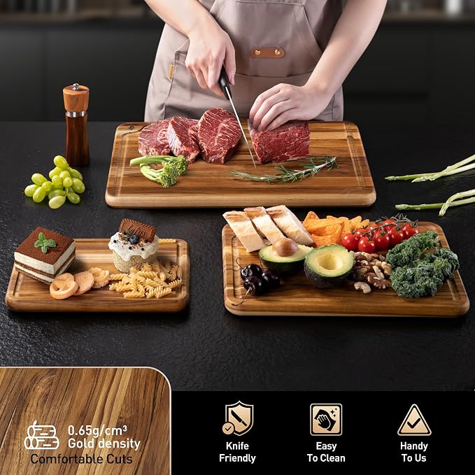 Teak Wood Cutting Board Set for Kitchen High-End Non Toxic Non Slip Over Sink - Image 5