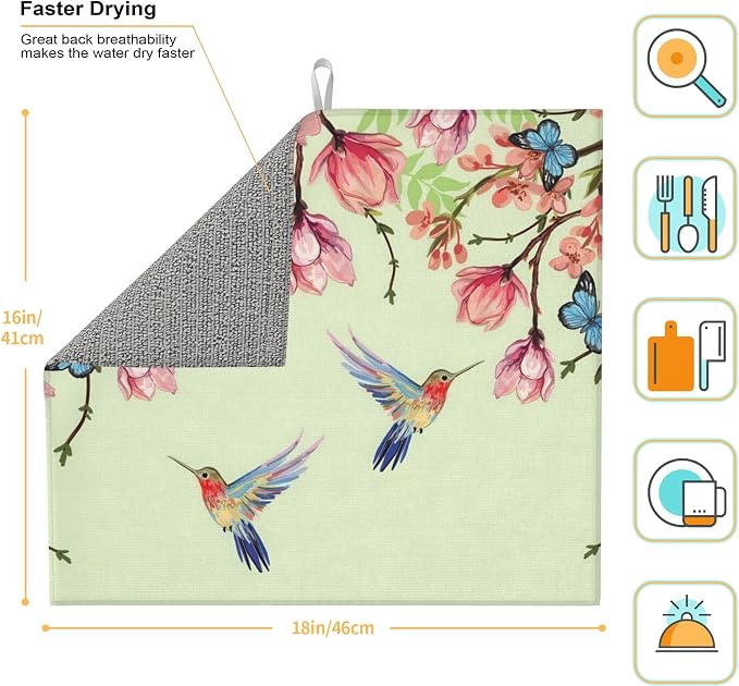 Bird Floral Flowers Dish Drying Mat - Image 2