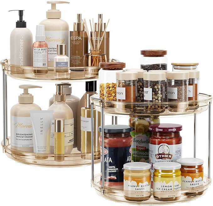 LAMU 2 Pack 2 Tier Lazy Susan Turntable Organizer 9.25'' Rotating Spice Rack by YourHome-OrganizationHelper