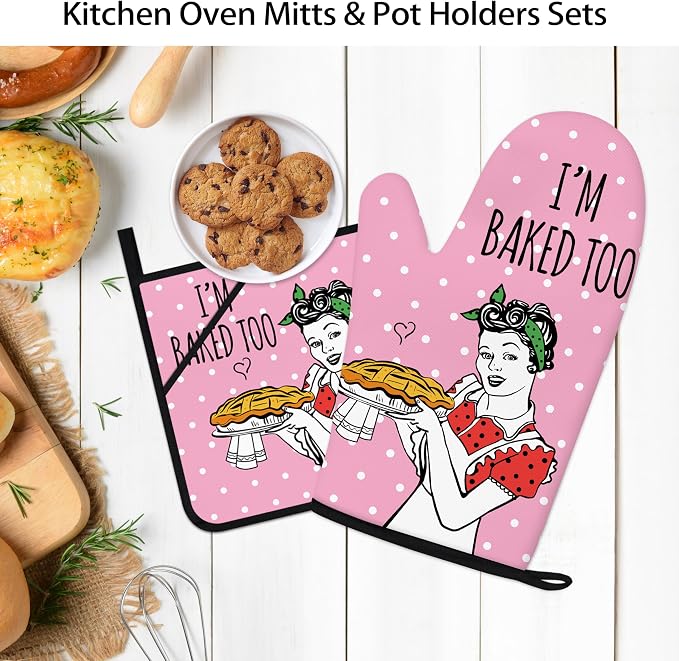 Funny Oven Mitts and Pot Holders Sets Pink Kitchen Accessories Cute Kitchen - Image 5