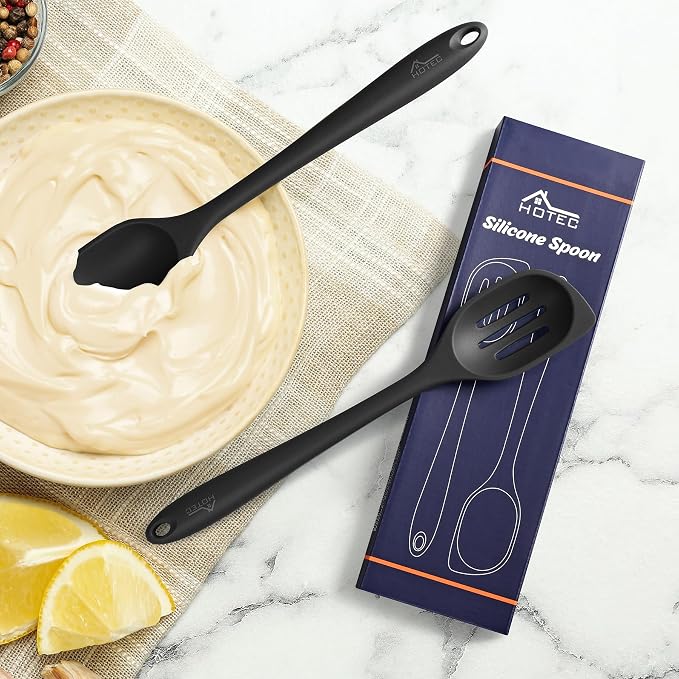 HOTEC Heat Resistant Silicone Cooking Spoon Spatula, Large Kitchen Solid and - Image 6