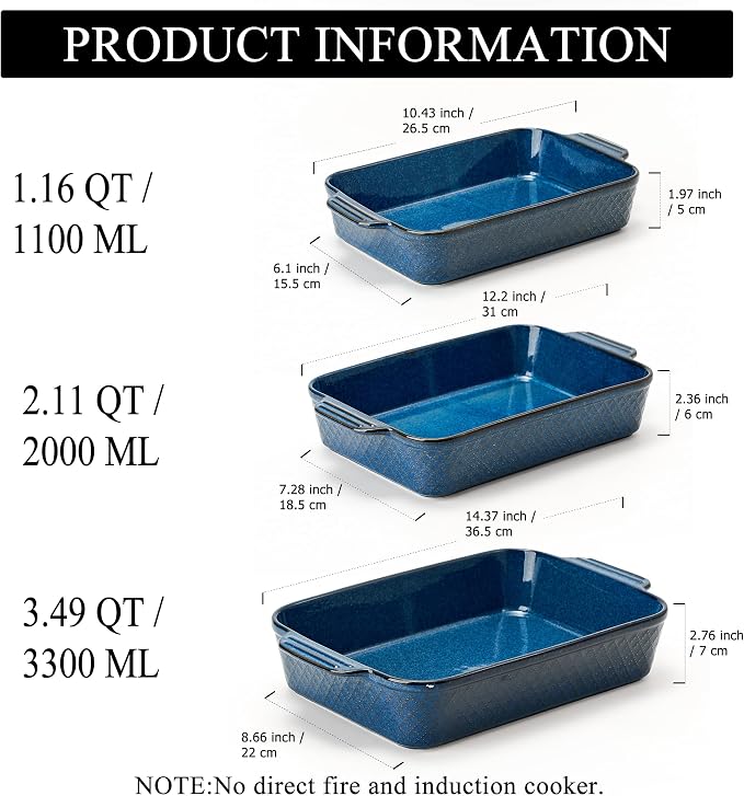 Ceramic Baking Dish Set of 3, Casserole Dishes - Image 4