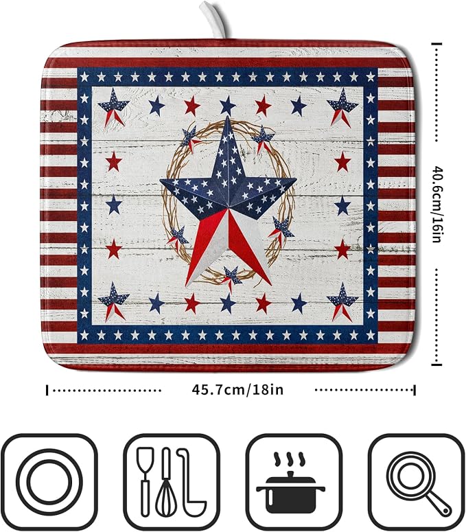 Giwawa Patriotic Stars Dish Drying Mat 4th of July America Star Wreath Dish - Image 2