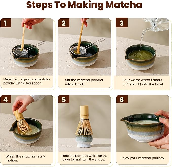 Matcha Whisk Set, Ceramic Matcha Kit Desert Style, Matcha Whisk and Bowl - Image 6