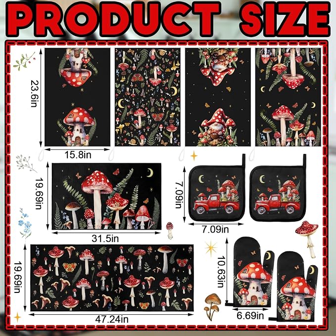 Fourluoo 10 Pcs Kitchen Dish Towels Rugs Oven Mitts and Pot Holders Set - Image 3