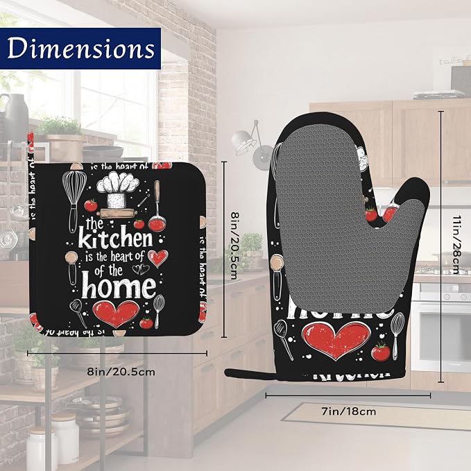 Funny Oven Mitts and Pot Holders Sets of 4 The Kitchen is The Heart of The Home - Image 2