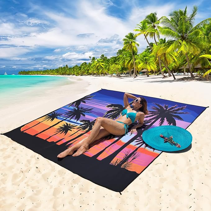 HIHOHO Beach Blanket Waterproof Sandproof Extra Large Beach Mat 79" X - Image 5