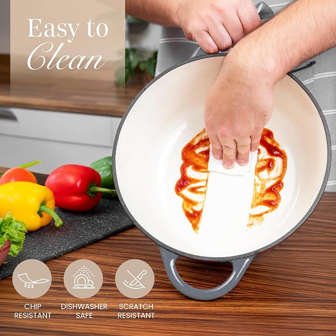 Cast Iron Pot with Lid – Non-Stick Ovenproof Enamelled Casserole Pot, Oven Safe - Image 9