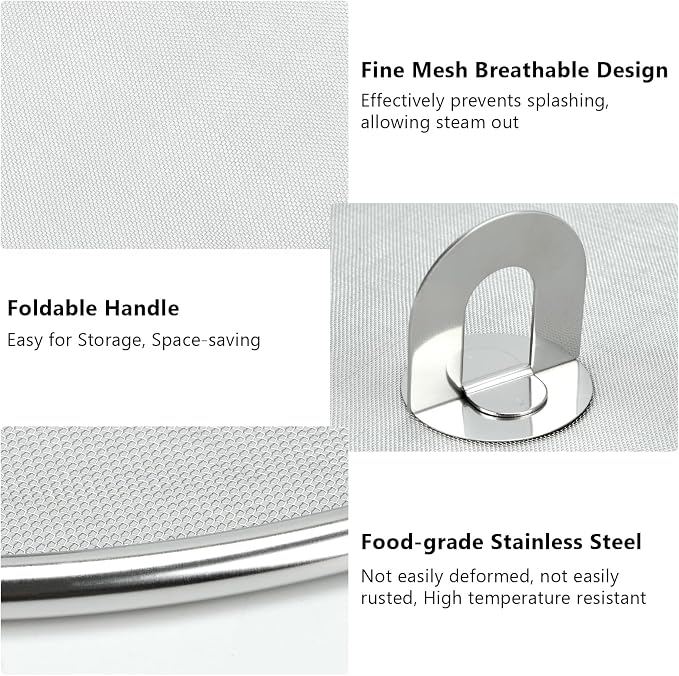 3 PCS Splatter Screen for Cooking, 25/29/ 33 cm Stainless Steel Grease Splatter - Image 3
