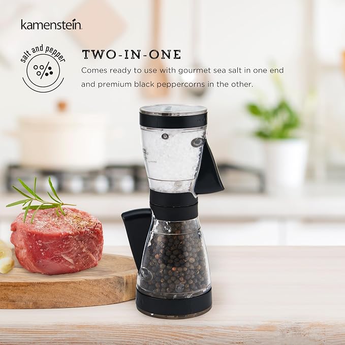 Kamenstein 5117018 One-Handed 2-in-a-1 Dual Salt and Pepper Grinder - Image 3