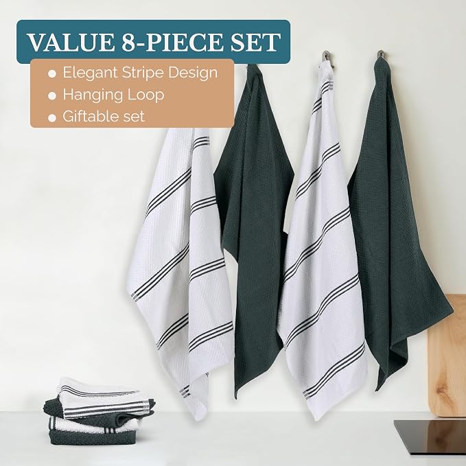 Casa Platino 8PC Cotton Kitchen Towels, Summer Grey Kitchen Towels - Image 5