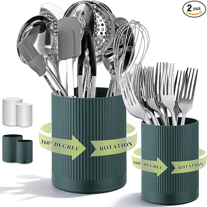 HOMQUEN 360° Rotating Utensil Holder, 6.3''+4.7'' Plastic Kitchen Utensil Holder by HOMQUEN