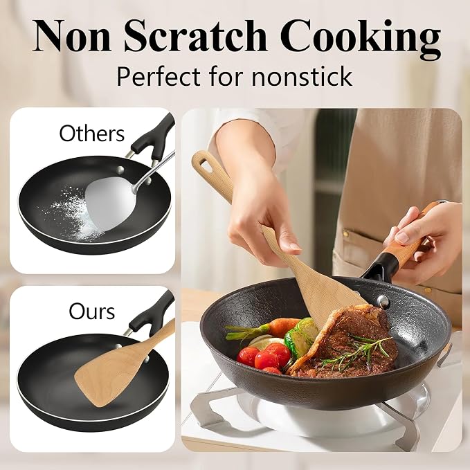 Wooden Spatula Set, 6 Pack Kitchen Wood Slotted Spoon Spatulas Turner Utensils - Image 3