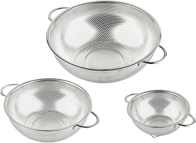 3-Piece Stainless Steel Mesh Micro-Perforated Strainer Colander Set - Image 5