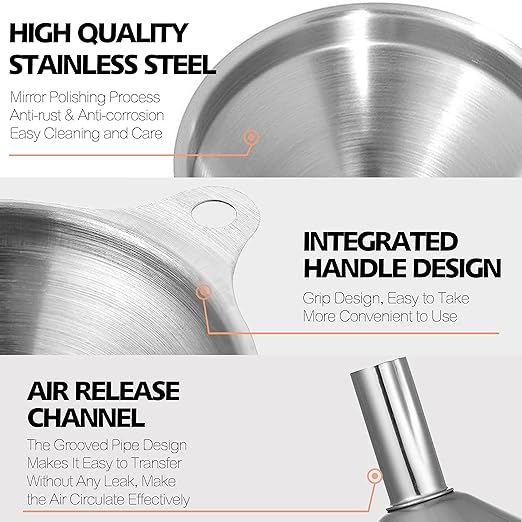 Anaeat Stainless Steel Mini Kitchen Funnel Set, 3 Pack Durable Metal Filling - Image 5