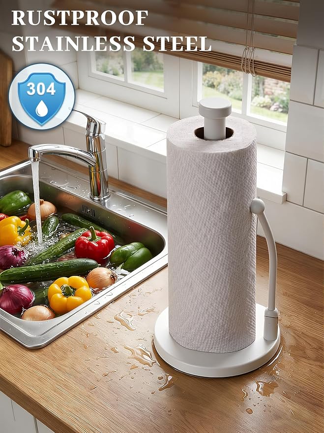 SMARTAKE Paper Towel Holder, Paper Towel Dispenser Standing Weighted Base Non - Image 3