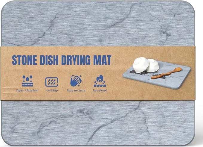 Quick Dry Stone Drying Mat for Kitchen Counter, Water-Absorbent Diatomaceous by PlentioLLC