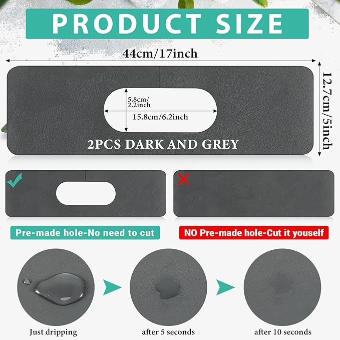 Tioncy 2 Pcs Faucet Mat Sink Splash Guard Oval-hole Oval Splash Pad - Image 2