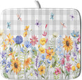 Giwawa Spring Floral Dish Drying Mat, Summer Flower Grey Buffalo Plaids Dish by Giwawa