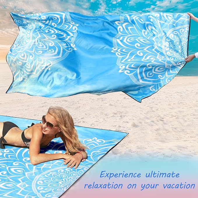 WIWIGO Beach Blanket Waterproof Sandproof Beach Mat 79" X 83"/10'x9'for 2-8 - Image 3