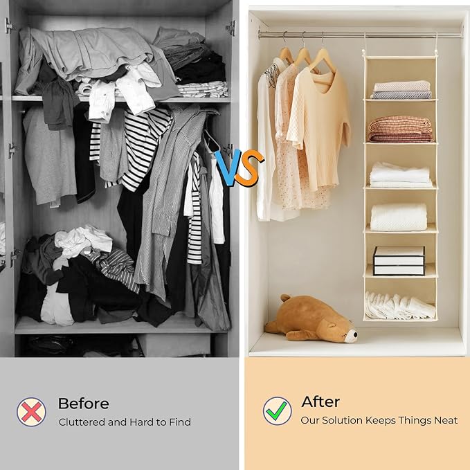 MAX Houser 6 Tier Shelf Hanging Closet Organizer, Cloth Hanging Shelf - Image 8